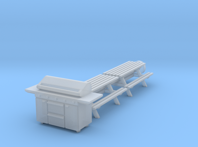 N Scale 2x Picnic Bench+BBQ